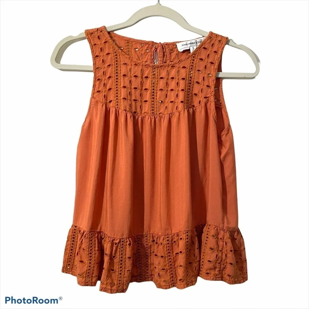 Abercrombie and Fitch Pumpkin Color Eyelet Top S